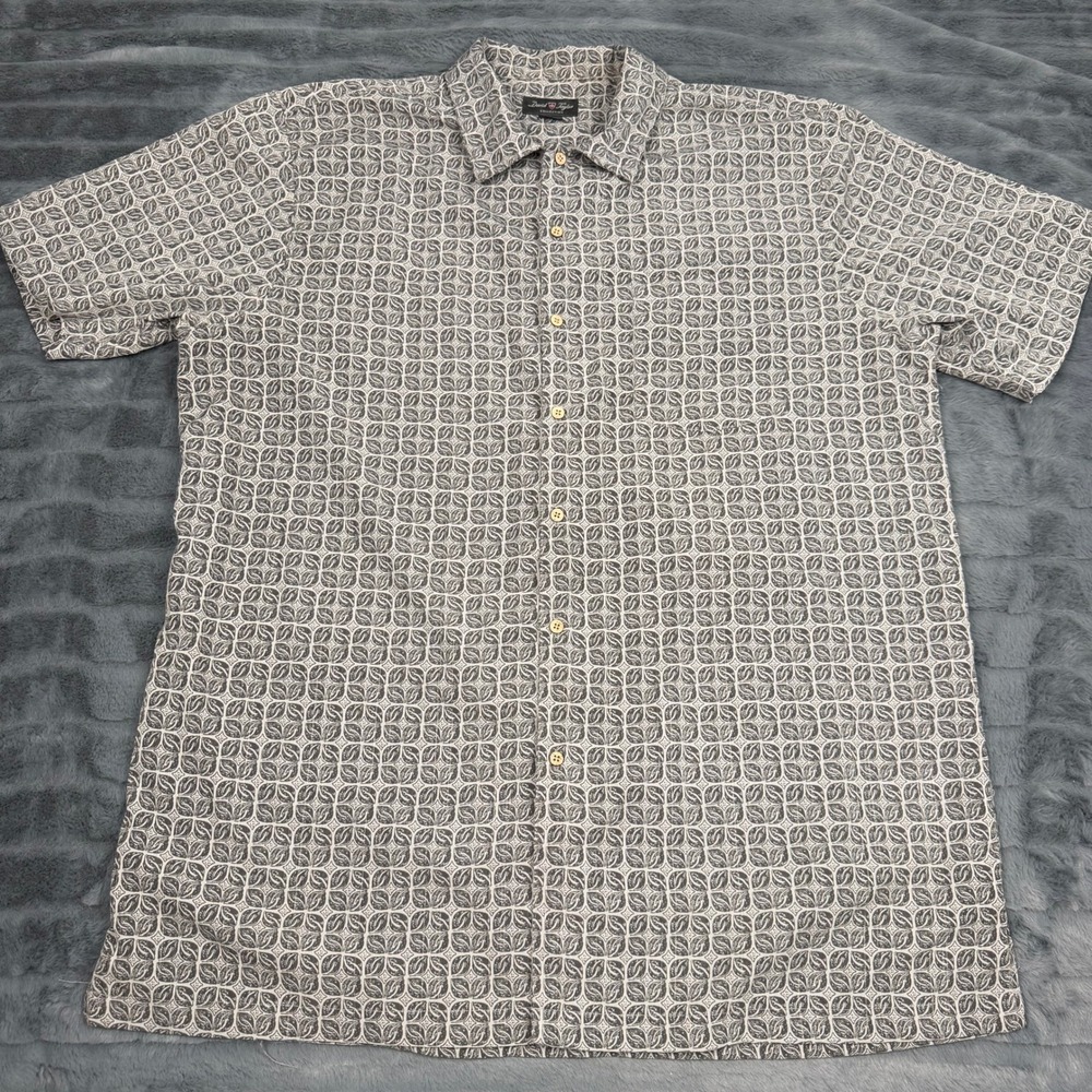 David Taylor Collection Mens XLT Grey Geometric Leaf Print Button Down Shirt